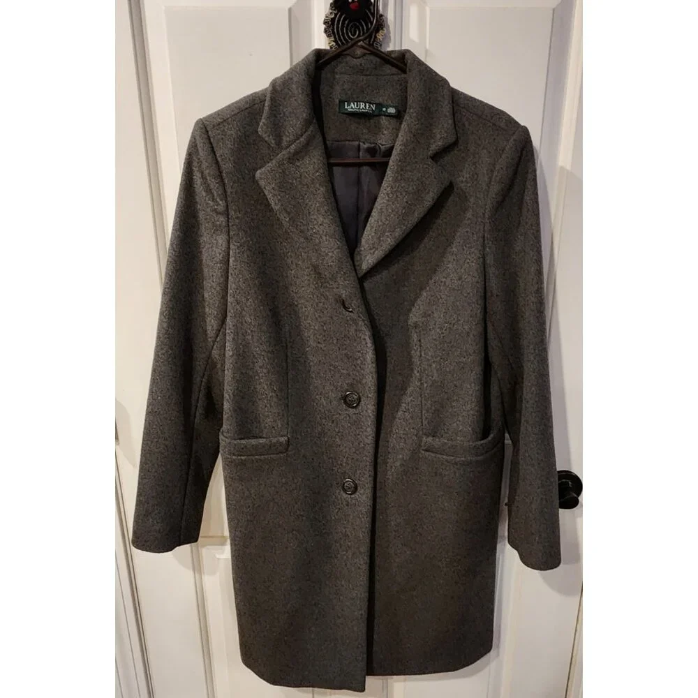 LAUREN Ralph Lauren Reefer Wool Blend Coat Charcoal Gray Grey Womens Size 10 - Picture 3 of 10